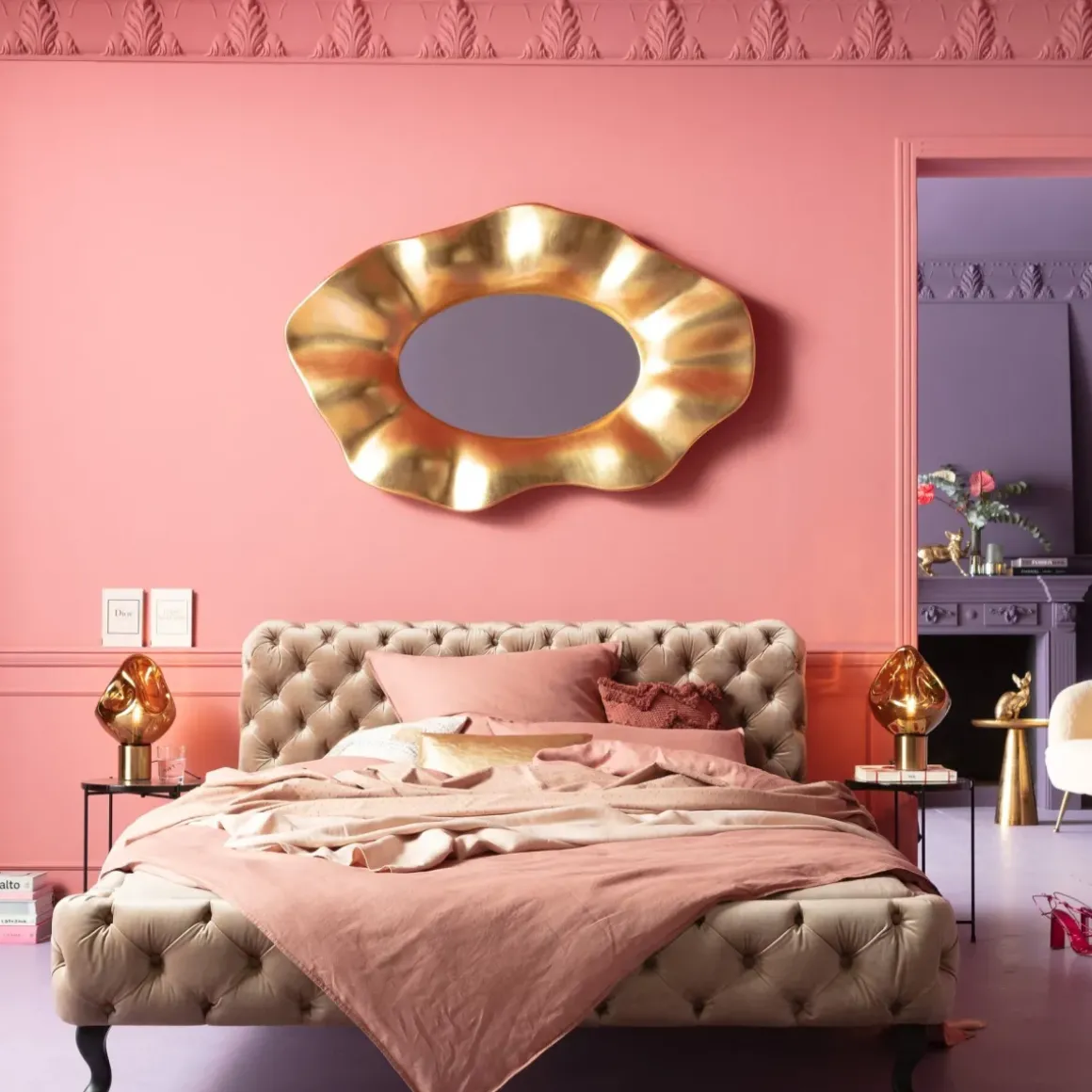 Säng Desire 160x200cm - Beige Sammet - KARE Design