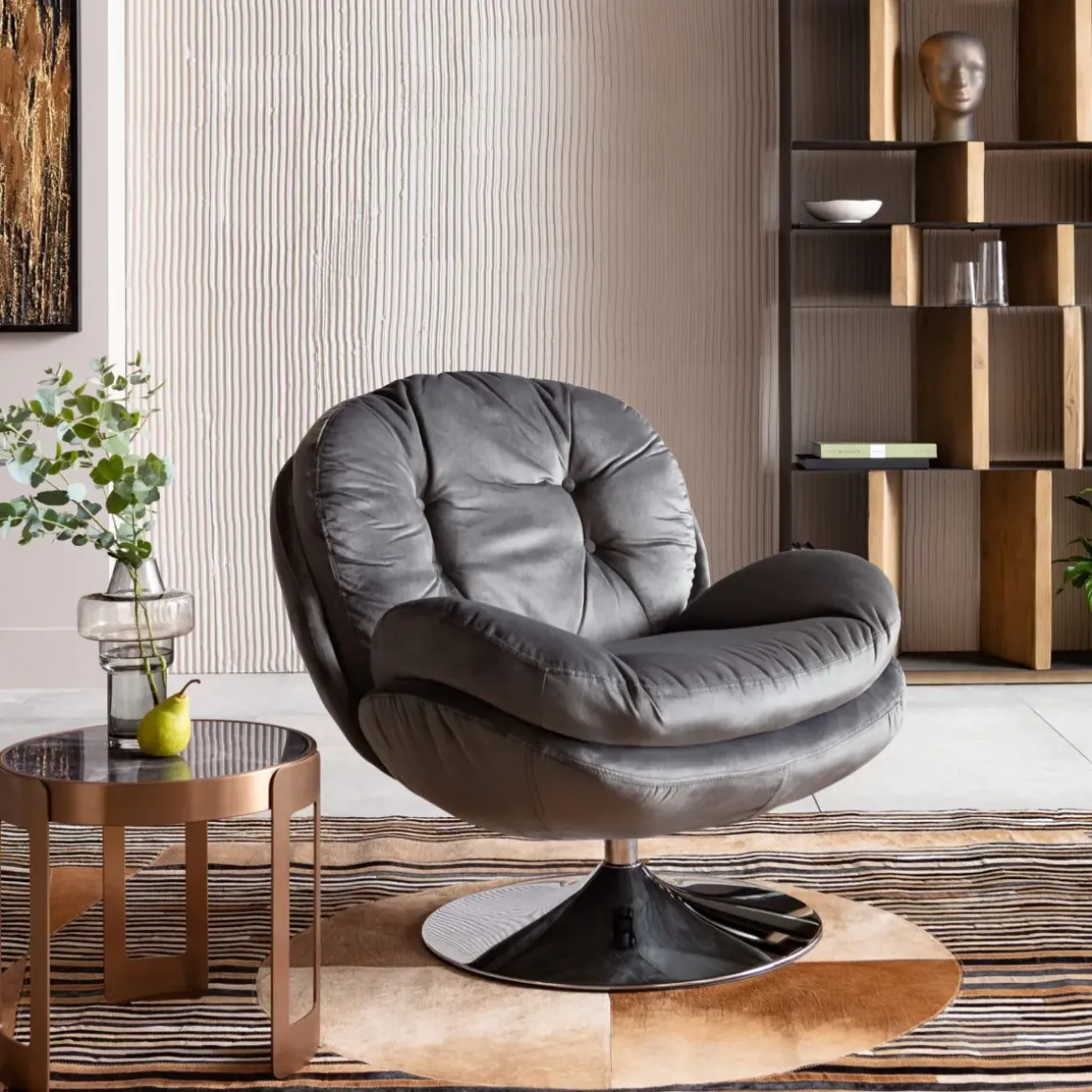 Snurrfåtölj Cosy - Grå Sammet - KARE Design