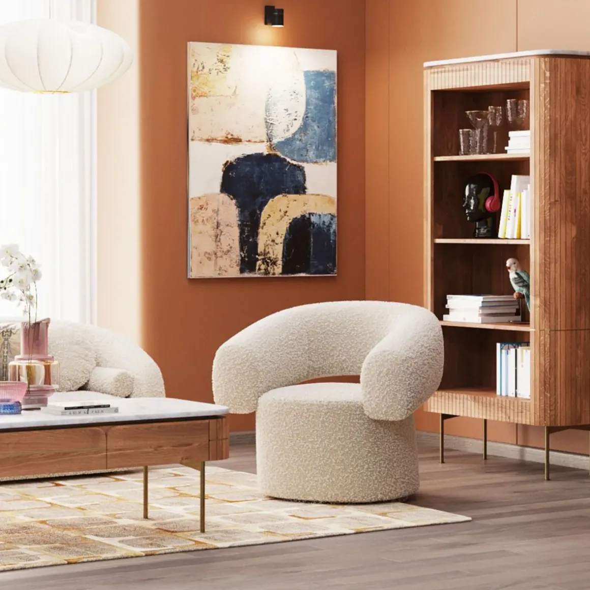 Snurrfåtölj Maye Bouclé - Beige - KARE Design