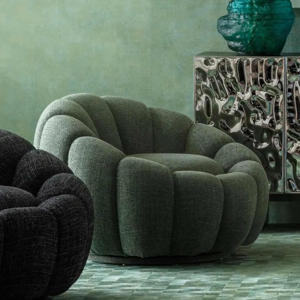 Snurrfåtölj Peppo Bloom - Melange Grön - KARE Design