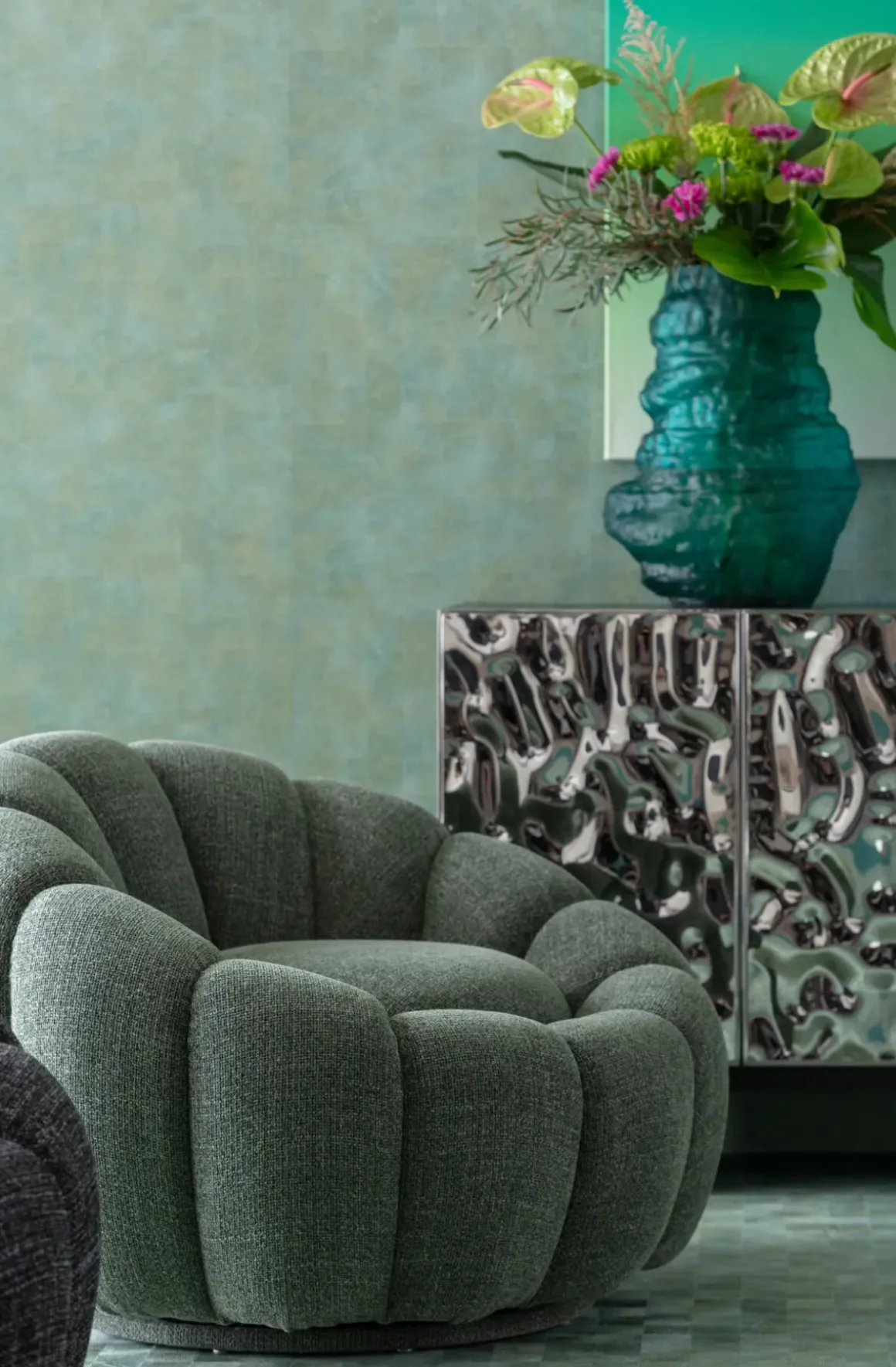 Snurrfåtölj Peppo Bloom - Melange Grön - KARE Design