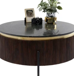 Soffbord Catalina - Mörkt trä/Marmor, Ø90cm - KARE Design