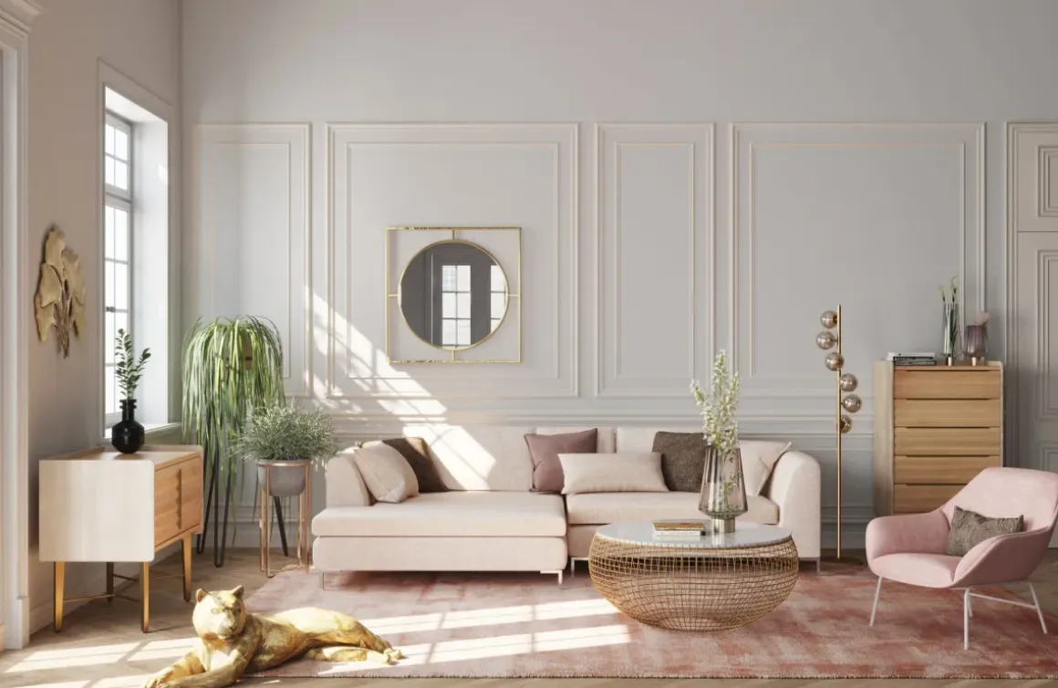 Soffbord Cesta Gold - Runt bord i Guldfinish/Marmor Ø100cm - KARE Design