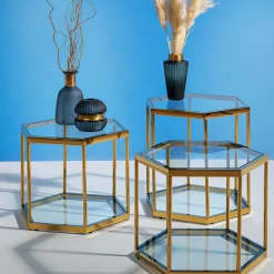 Soffbord Comb - Guld/Glas, 45cm - KARE Design