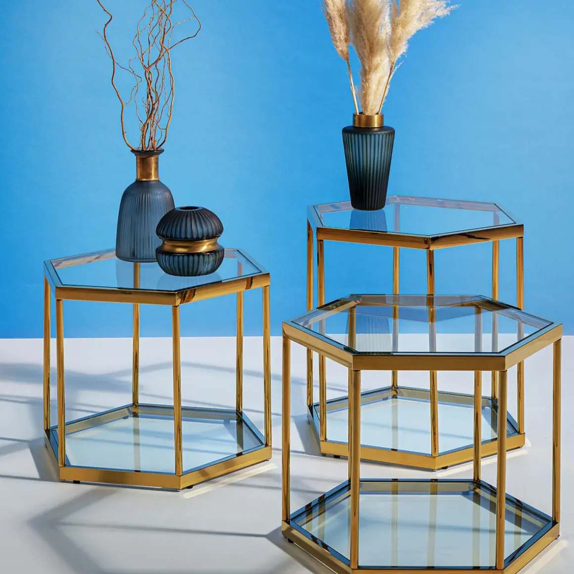 Soffbord Comb - Guld/Glas, 45cm - KARE Design