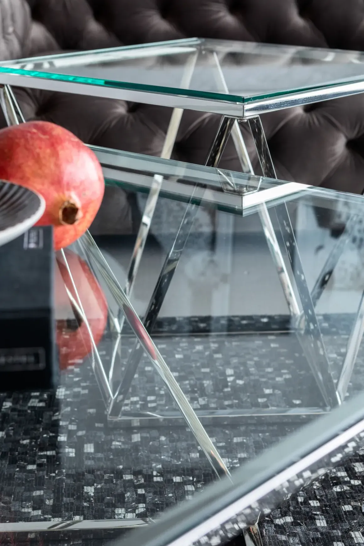 Soffbord Cristallo - Silver/Glas, 80x80cm - KARE Design