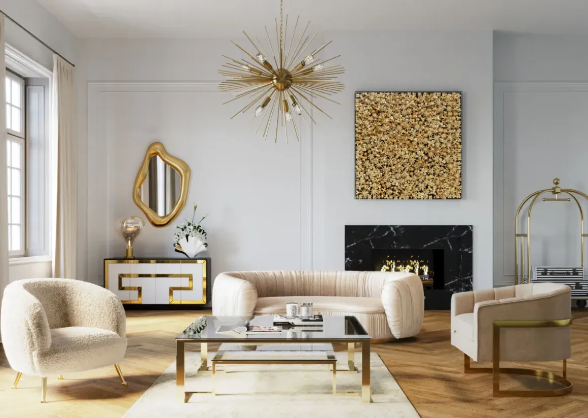 Soffbord Gold Rush - Glasbord med Hylla, 120x120cm - KARE Design