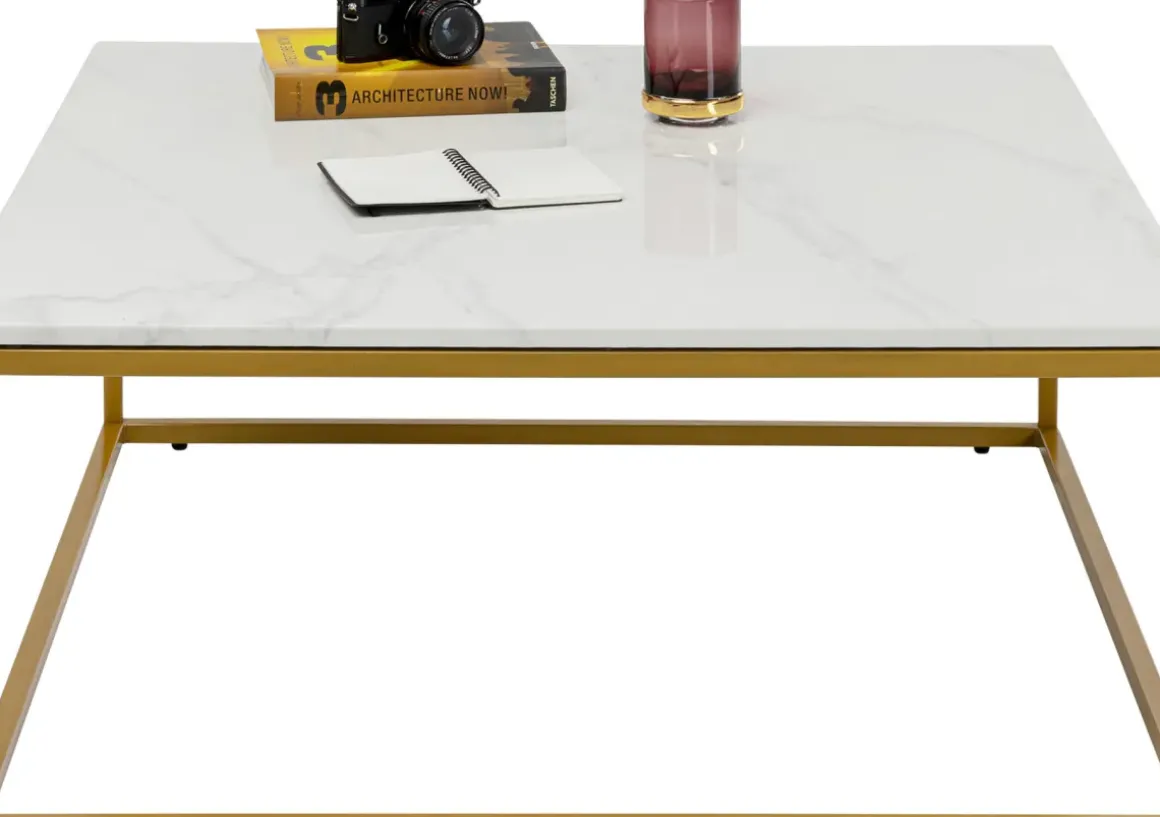 Soffbord Key West - Vit Marmor/Guld, 90x90cm - KARE Design