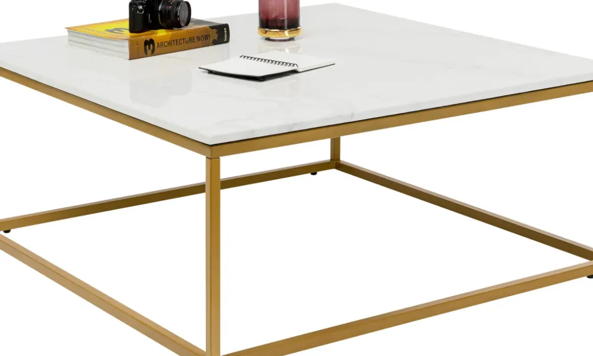 Soffbord Key West - Vit Marmor/Guld, 90x90cm - KARE Design