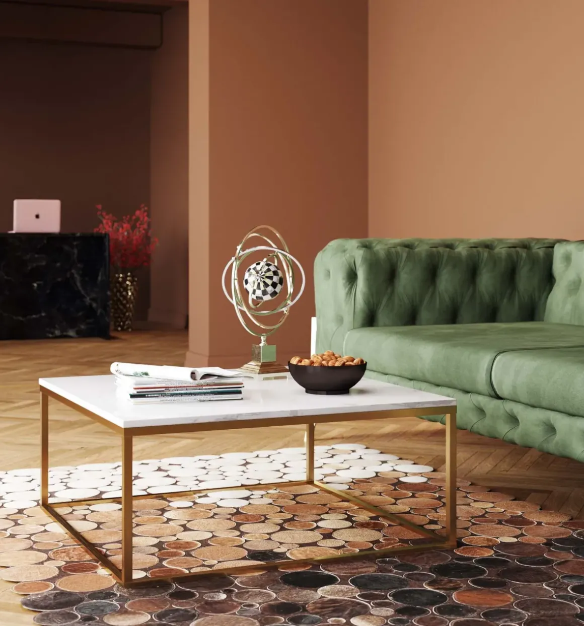 Soffbord Key West - Vit Marmor/Guld, 90x90cm - KARE Design