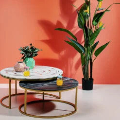 Soffbord Mystic Round - Marmor/Mässing Set med 2 Bord Ø90/80cm - KARE Design