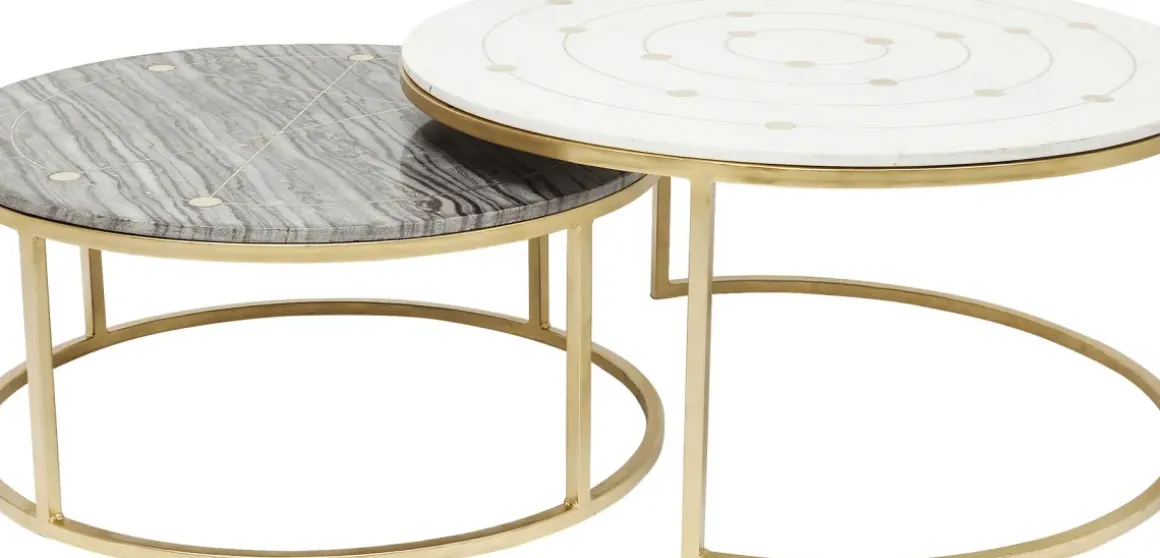 Soffbord Mystic Round - Marmor/Mässing Set med 2 Bord Ø90/80cm - KARE Design