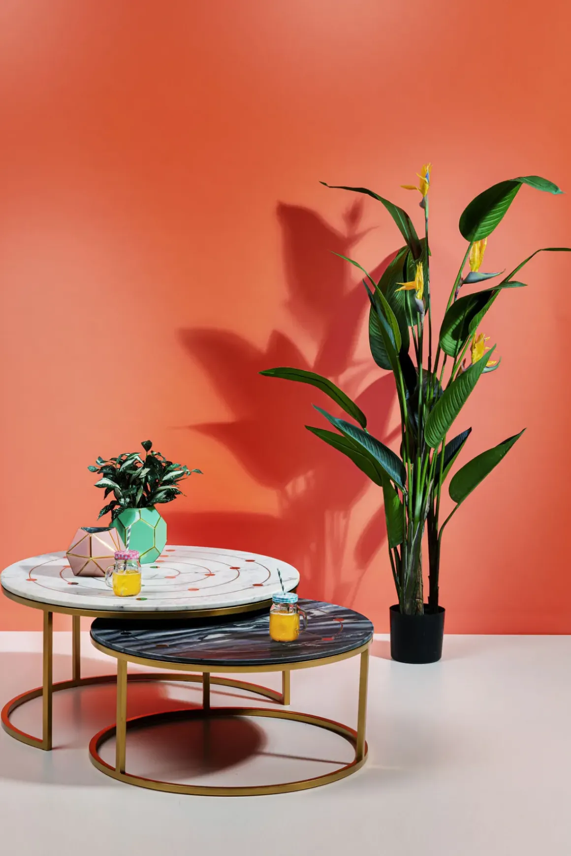 Soffbord Mystic Round - Marmor/Mässing Set med 2 Bord Ø90/80cm - KARE Design