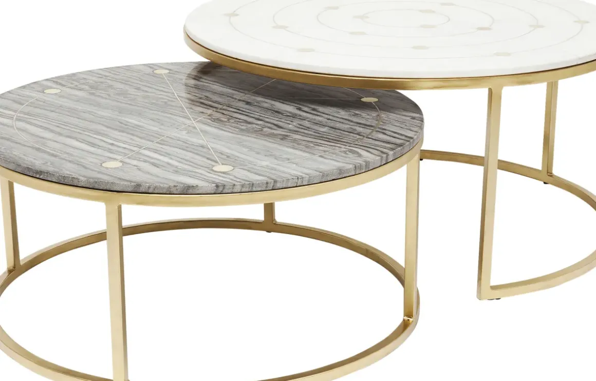 Soffbord Mystic Round - Marmor/Mässing Set med 2 Bord Ø90/80cm - KARE Design