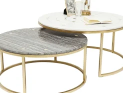 Soffbord Mystic Round - Marmor/Mässing Set med 2 Bord Ø90/80cm - KARE Design
