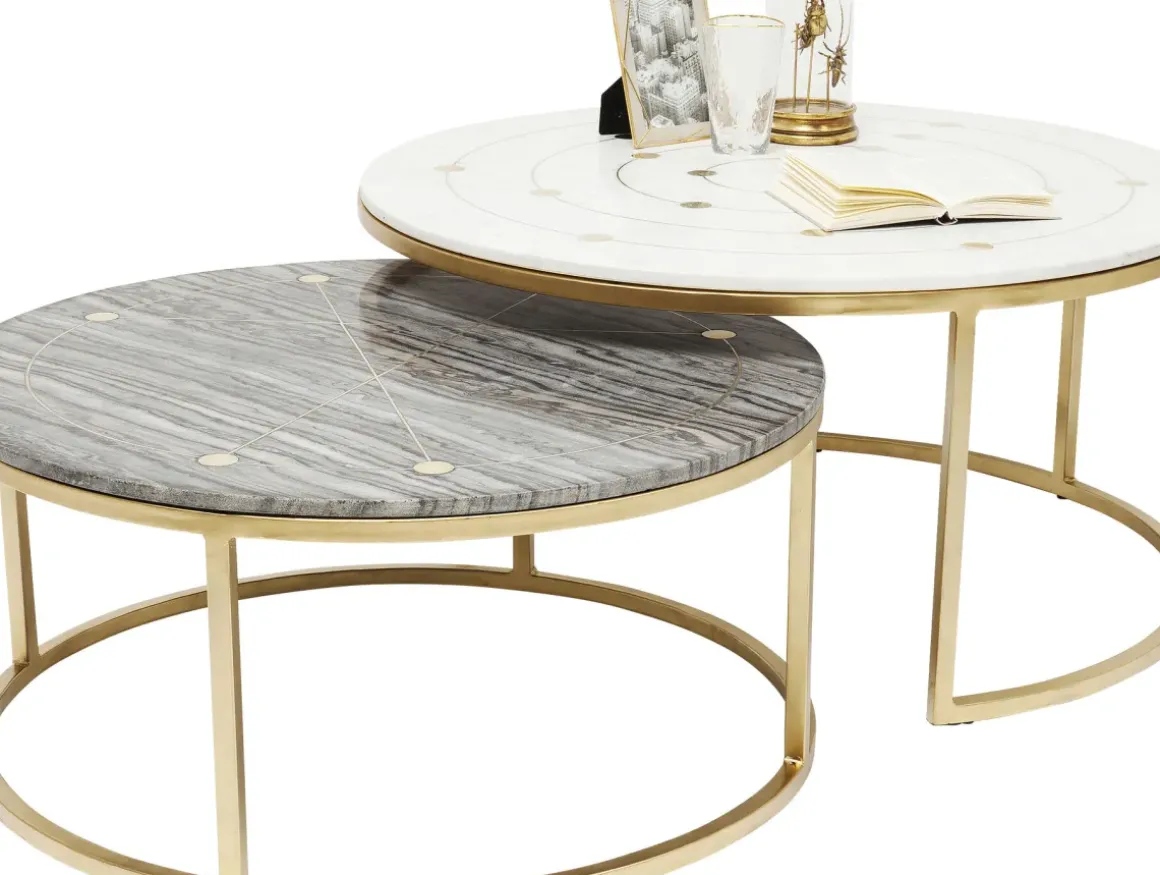 Soffbord Mystic Round - Marmor/Mässing Set med 2 Bord Ø90/80cm - KARE Design