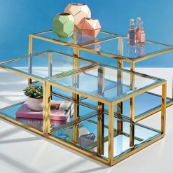 Soffbord Orion - Set med 4 Bord i Guld/Glas, 100x100cm - KARE Design