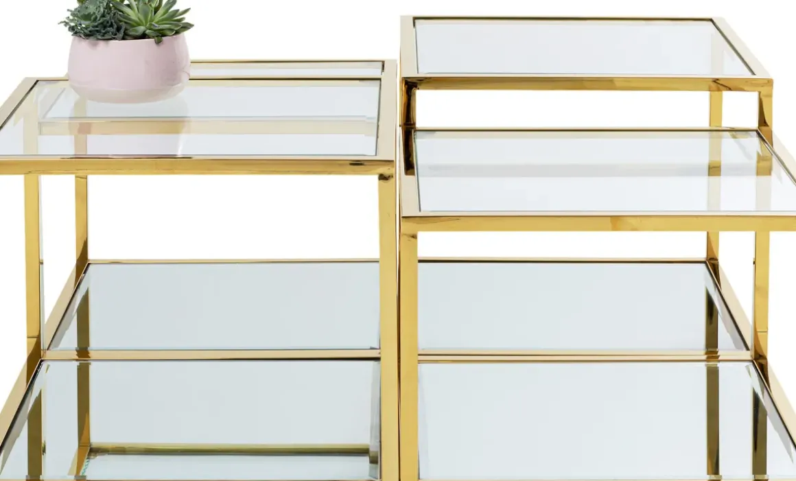 Soffbord Orion - Set med 4 Bord i Guld/Glas, 100x100cm - KARE Design