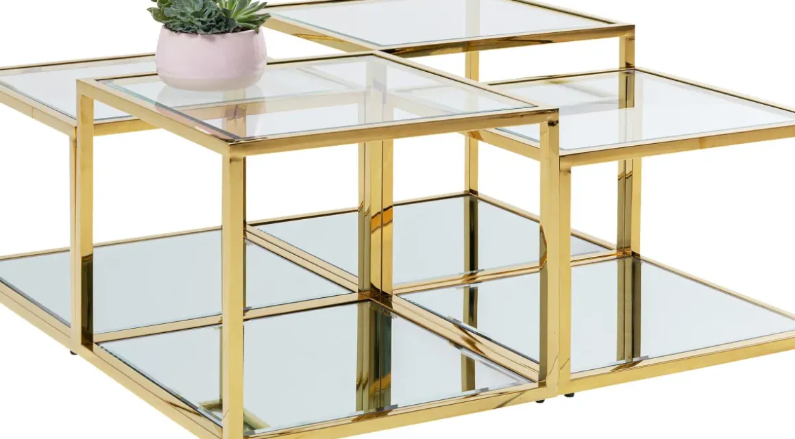 Soffbord Orion - Set med 4 Bord i Guld/Glas, 100x100cm - KARE Design