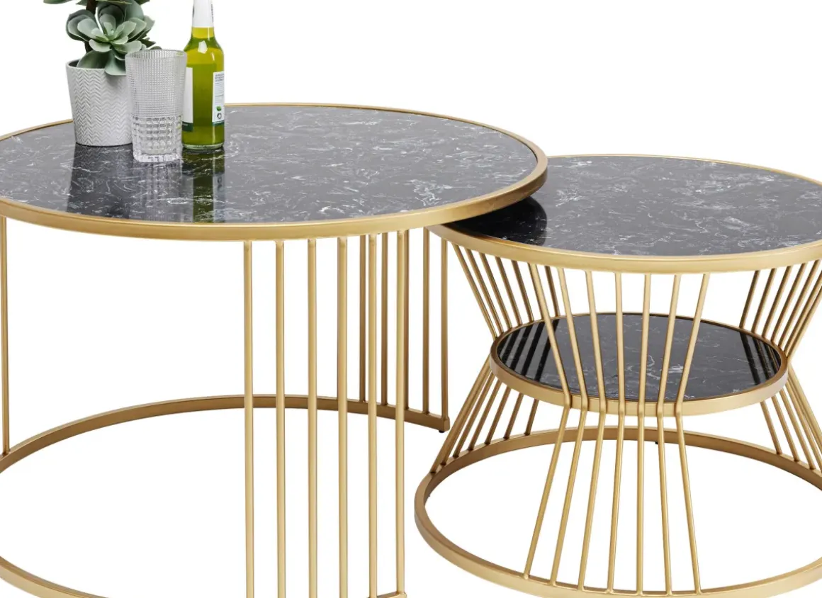 Soffbord Roma - Set med 2 Bord i Guld/Svart Marmor - KARE Design