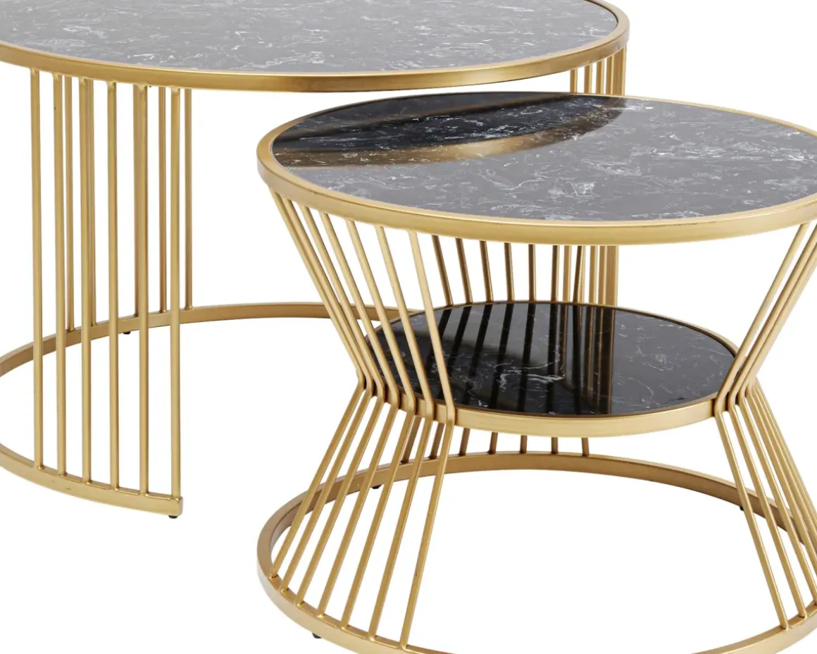 Soffbord Roma - Set med 2 Bord i Guld/Svart Marmor - KARE Design