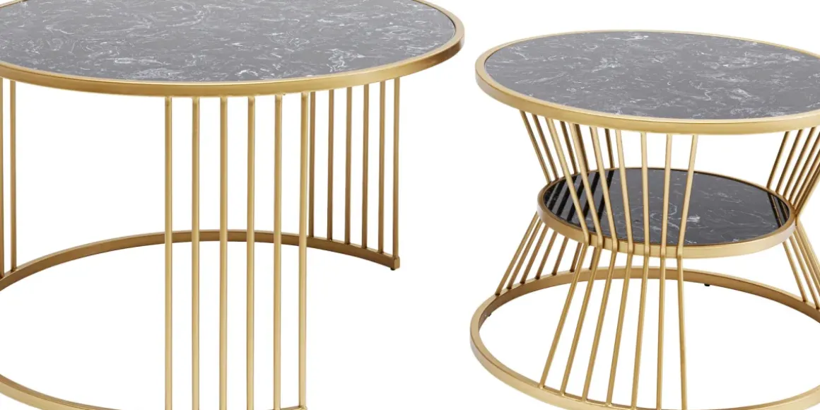Soffbord Roma - Set med 2 Bord i Guld/Svart Marmor - KARE Design