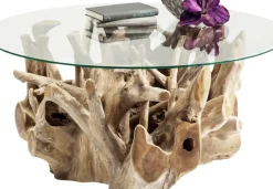 Soffbord Roots - Runt Bord Trärot och Glas, Ø100cm - KARE Design