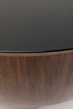 Soffbord Tear Drops - Runt Bord i Valnötoch Svart Glas, Ø80cm - KARE Design