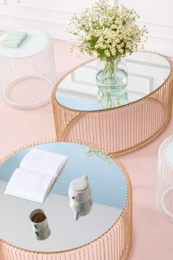 Soffbord Wire Oval - Mässing/Spegelglas, 90x60cm - KARE Design