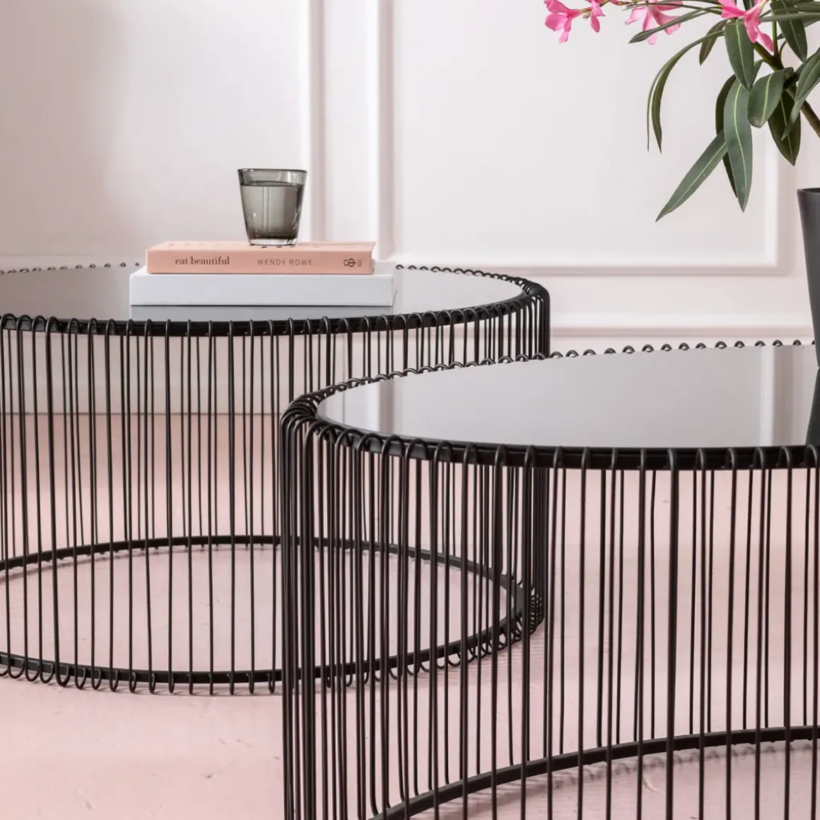 Soffbord Wire Oval - Svart/Glas, 90x60cm - KARE Design