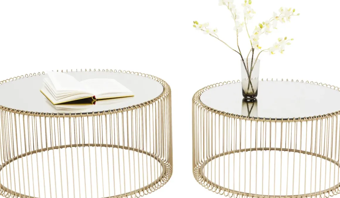 Soffbord Wire Rund - Set med 2 Bord Mässing/Spegelglas, Ø69/60cm - KARE Design