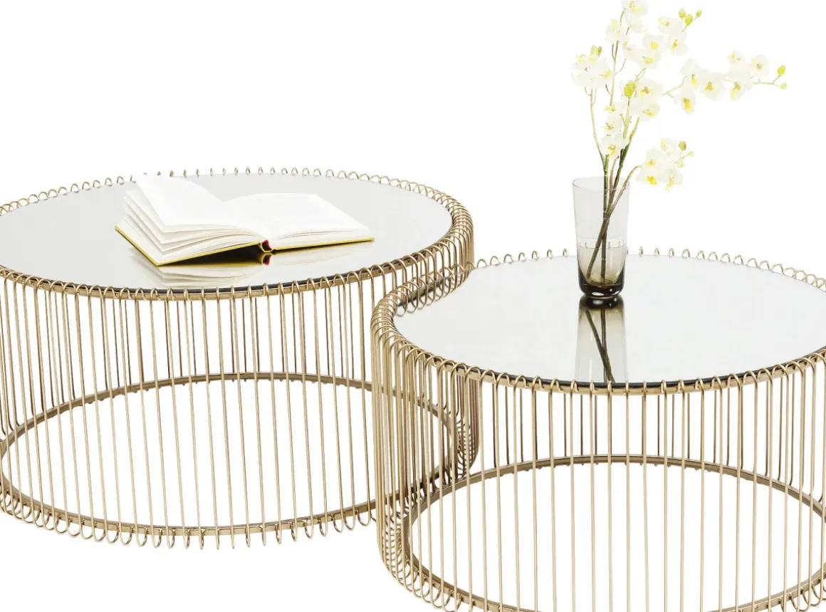 Soffbord Wire Rund - Set med 2 Bord Mässing/Spegelglas, Ø69/60cm - KARE Design