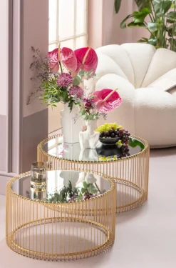 Soffbord Wire Rund - Set med 2 Bord Mässing/Spegelglas, Ø69/60cm - KARE Design