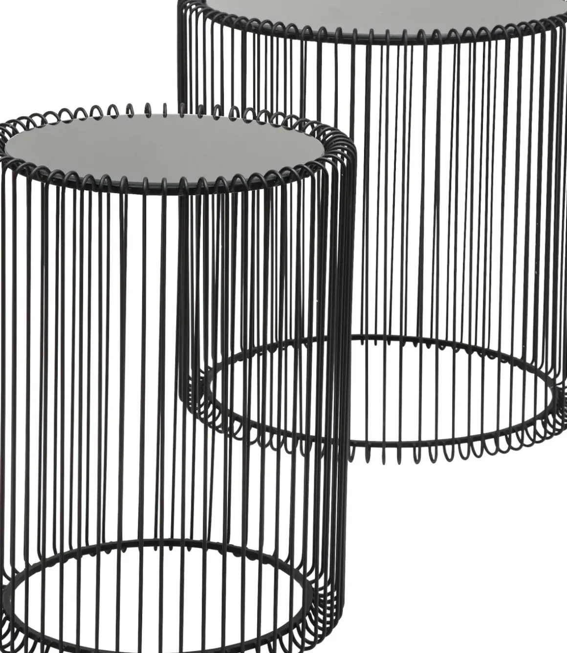 Soffbord Wire Rund - Set med 2 Svarta Sidobord/Svart Glas, Ø44/32,5cm - KARE Design