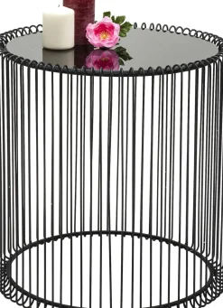Soffbord Wire Rund - Set med 2 Svarta Sidobord/Svart Glas, Ø44/32,5cm - KARE Design