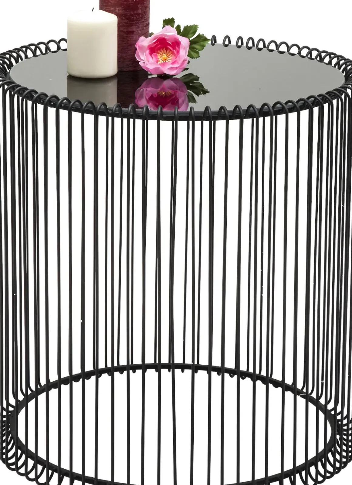 Soffbord Wire Rund - Set med 2 Svarta Sidobord/Svart Glas, Ø44/32,5cm - KARE Design