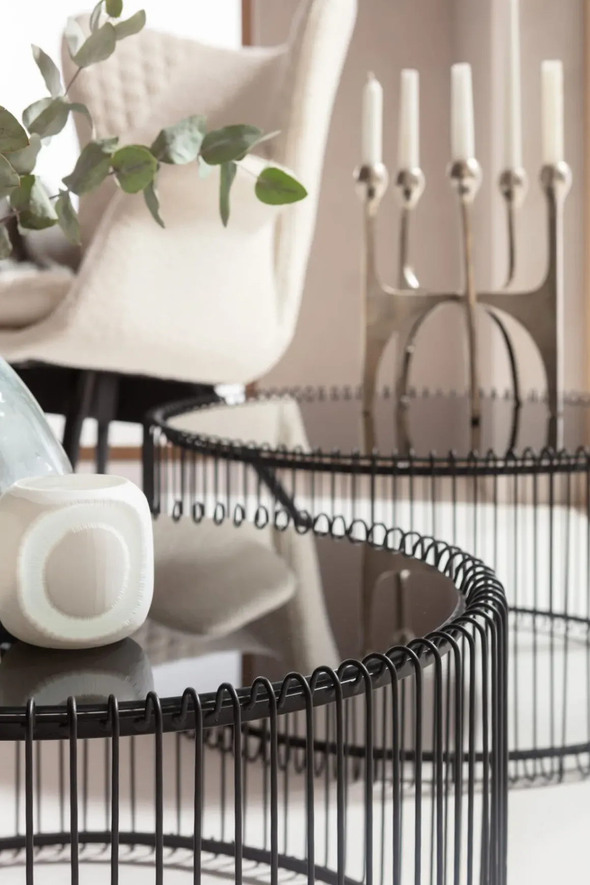 Soffbord Wire Rund - Set med 2 Svarta Bord/Svart Glas, Ø69/60cm - KARE Design