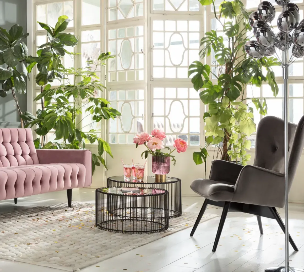 Soffbord Wire Rund - Set med 2 Svarta Bord/Svart Glas, Ø69/60cm - KARE Design
