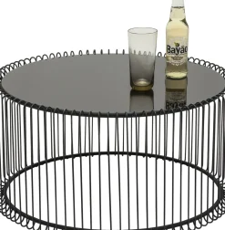 Soffbord Wire Rund - Set med 2 Svarta Bord/Svart Glas, Ø69/60cm - KARE Design
