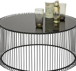 Soffbord Wire Rund - Set med 2 Svarta Bord/Svart Glas, Ø69/60cm - KARE Design