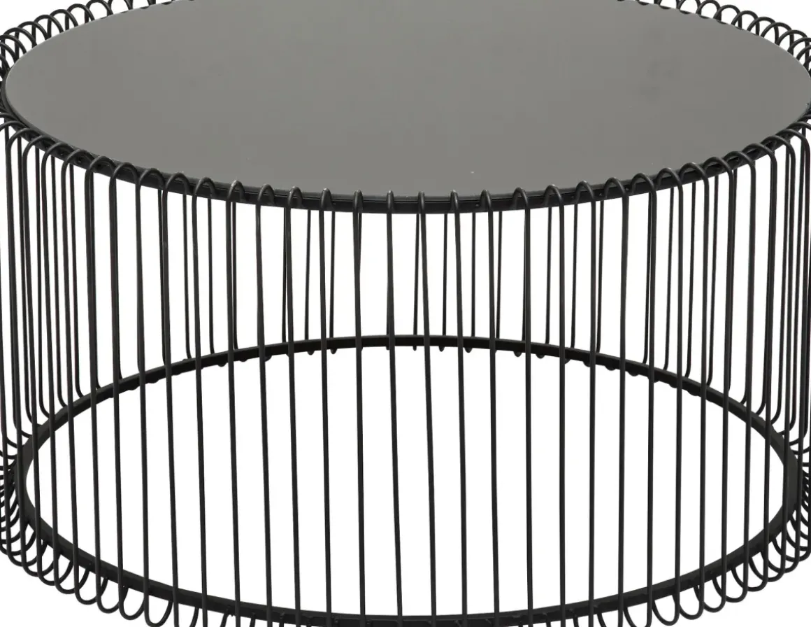 Soffbord Wire Rund - Set med 2 Svarta Bord/Svart Glas, Ø69/60cm - KARE Design