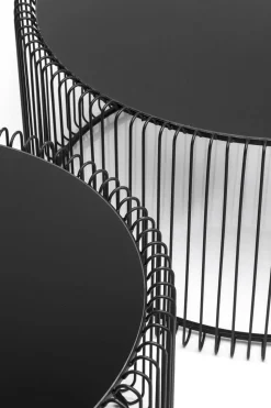 Soffbord Wire Rund - Set med 2 Svarta Bord/Svart Glas, Ø69/60cm - KARE Design
