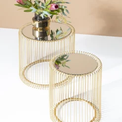 Soffbord Wire - Set med 2 Sidobord i Mässing/Spegelglas, Ø44/32,5cm - KARE Design