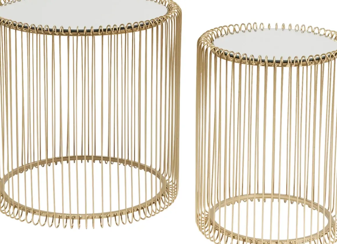 Soffbord Wire - Set med 2 Sidobord i Mässing/Spegelglas, Ø44/32,5cm - KARE Design