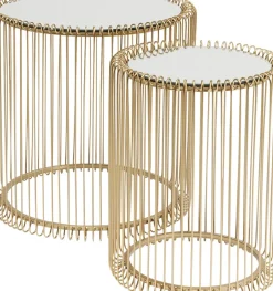 Soffbord Wire - Set med 2 Sidobord i Mässing/Spegelglas, Ø44/32,5cm - KARE Design
