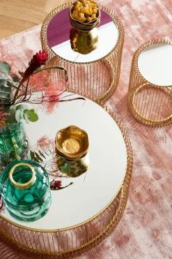 Soffbord Wire - Set med 2 Sidobord i Mässing/Spegelglas, Ø44/32,5cm - KARE Design