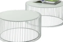 Soffbord Wire - Set med 2 Vita Bord/Vittglas, Ø69/60cm - KARE Design
