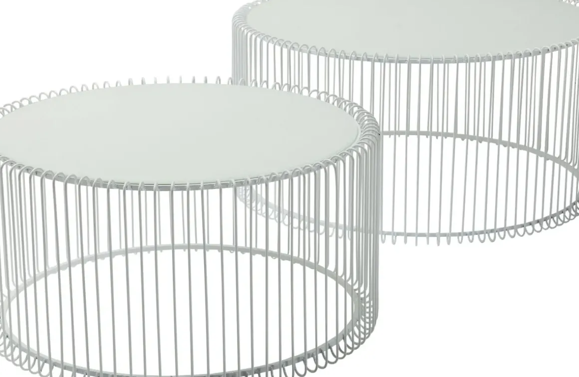 Soffbord Wire - Set med 2 Vita Bord/Vittglas, Ø69/60cm - KARE Design