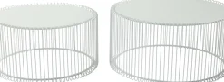 Soffbord Wire - Set med 2 Vita Bord/Vittglas, Ø69/60cm - KARE Design