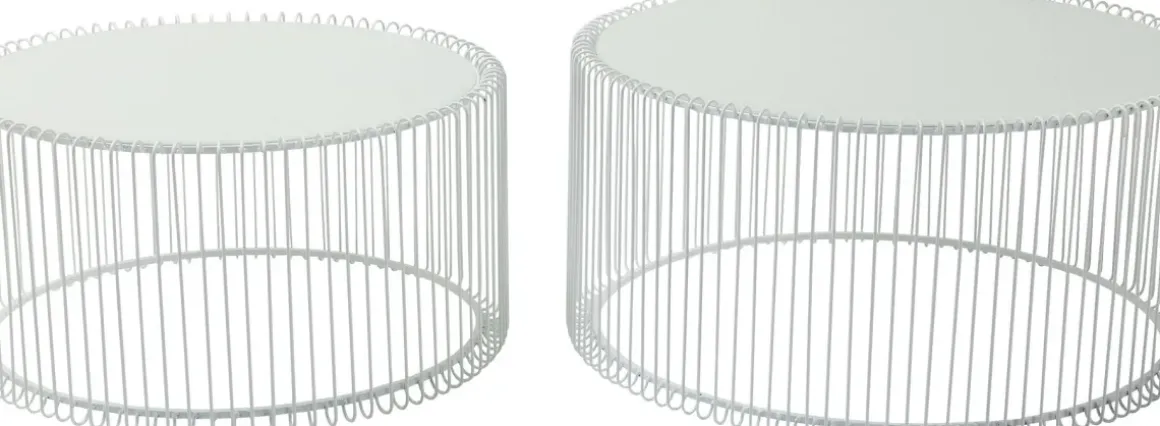 Soffbord Wire - Set med 2 Vita Bord/Vittglas, Ø69/60cm - KARE Design